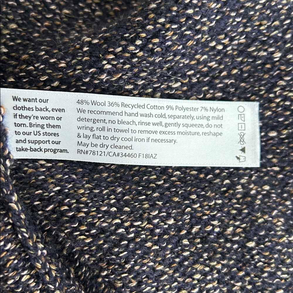 Eileen Fisher Navy Blue/Tan Wool Blend Open Cardigan sz PS - Picture 7 of 7